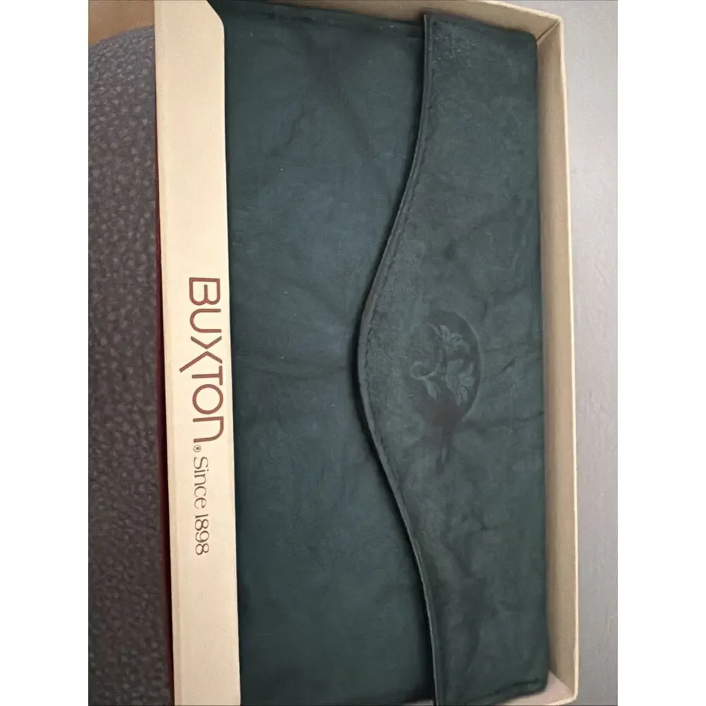 VTG Buxton Green Leather Bifold Wallet Snap Closure Check Book Coin Purse